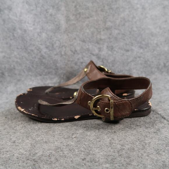 Soda Shoes Womens 7 Sandals T Strap Buckle Flat Thong Brown Casual Studs - Picture 4 of 11